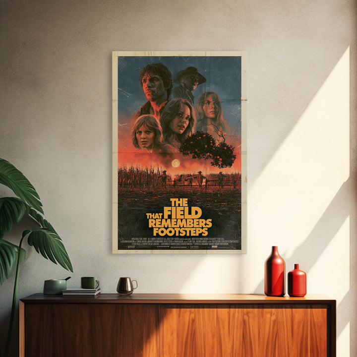 The Field That Remembers Footsteps, English Language Horror Movie Poster, 1970s Horror Art, Retro Horror Movie Art, Canvas Print