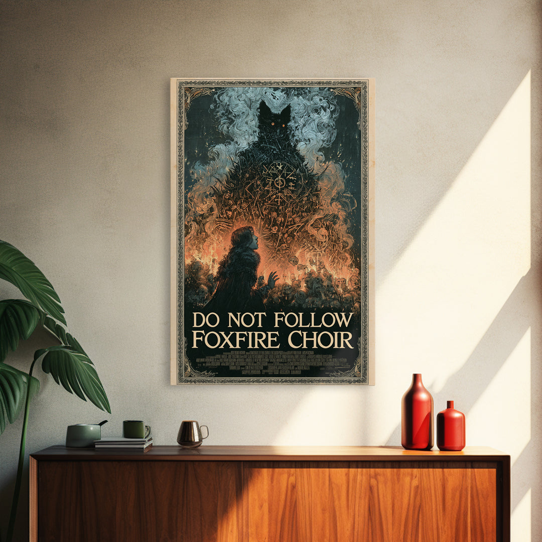 Do Not Follow The Foxfire Choir, English Language Horror Movie Poster, Stained Glass Gothic Art, Cult Horror Poster, Framed Canvas Print