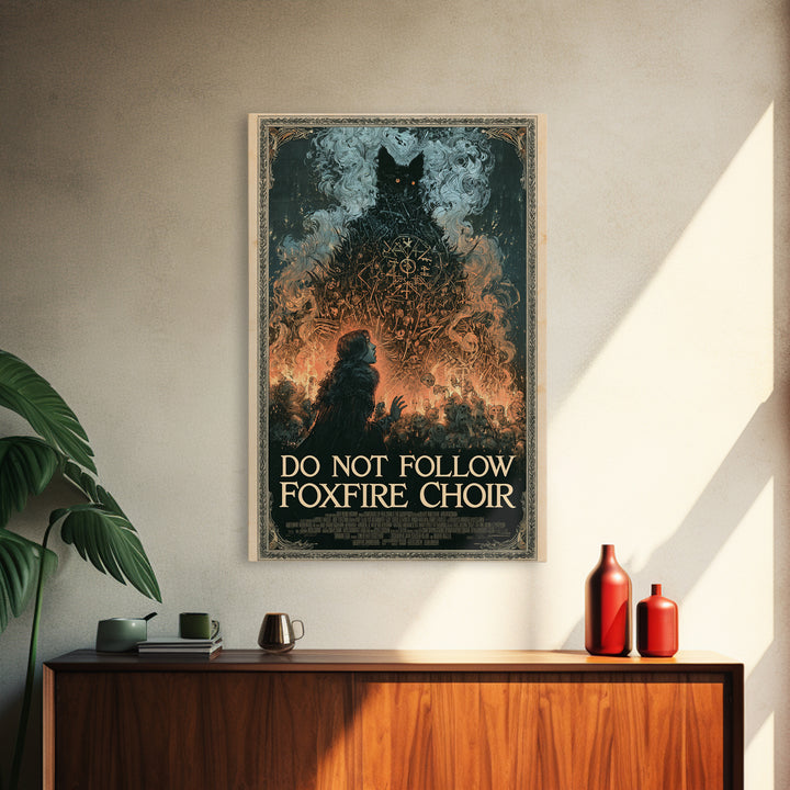 Do Not Follow The Foxfire Choir, English Language Horror Movie Poster, Stained Glass Gothic Art, Cult Horror Poster, Framed Canvas Print