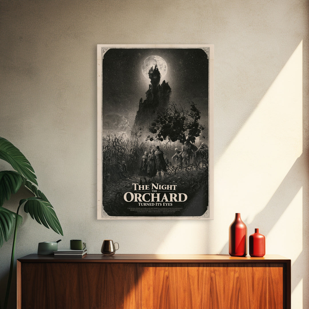 The Night The Orchard Turned Its Eyes, English Language Horror Movie Poster, Gothic Engraving Art, Gothic Cinema Wall Art