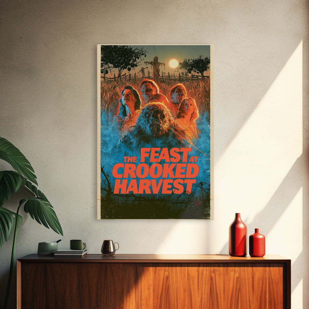 The Feast At Crooked Harvest, English Language Horror Movie Poster, 1980s Vhs Nightmare Cover Inspired Art, Gothic Cinema Wall Art