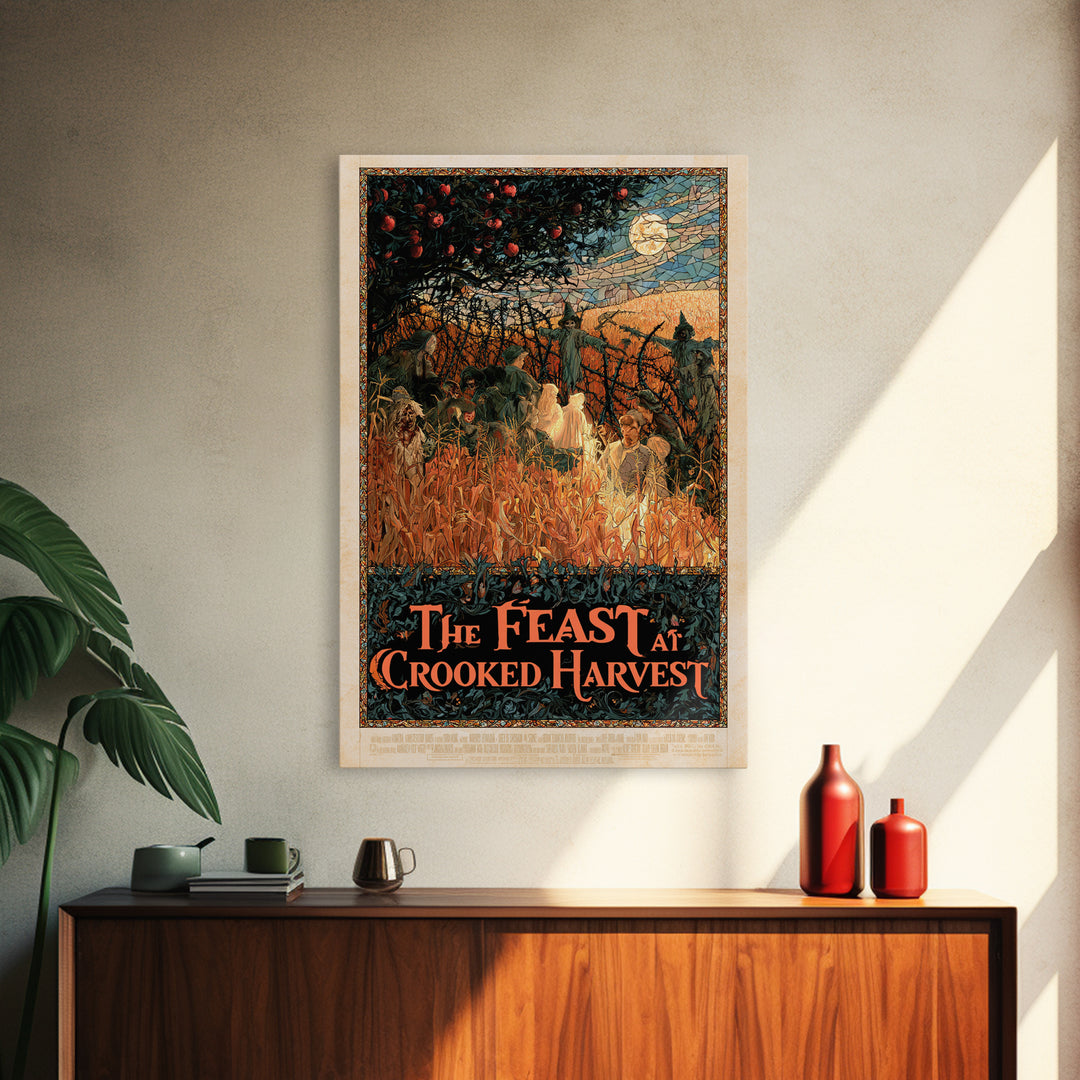 The Feast At Crooked Harvest, English Language Horror Movie Poster, Stained Glass Gothic Art, Gothic Cinema Wall Art, Framed Canvas Print