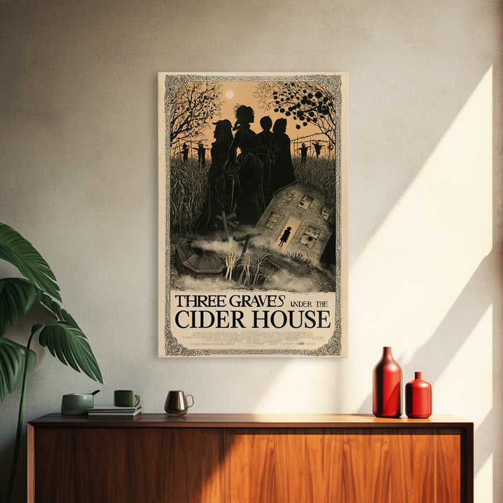 Three Graves Under The Cider House, English Language Horror Movie Poster, Decadent Line Art, Gothic Cinema Wall Art