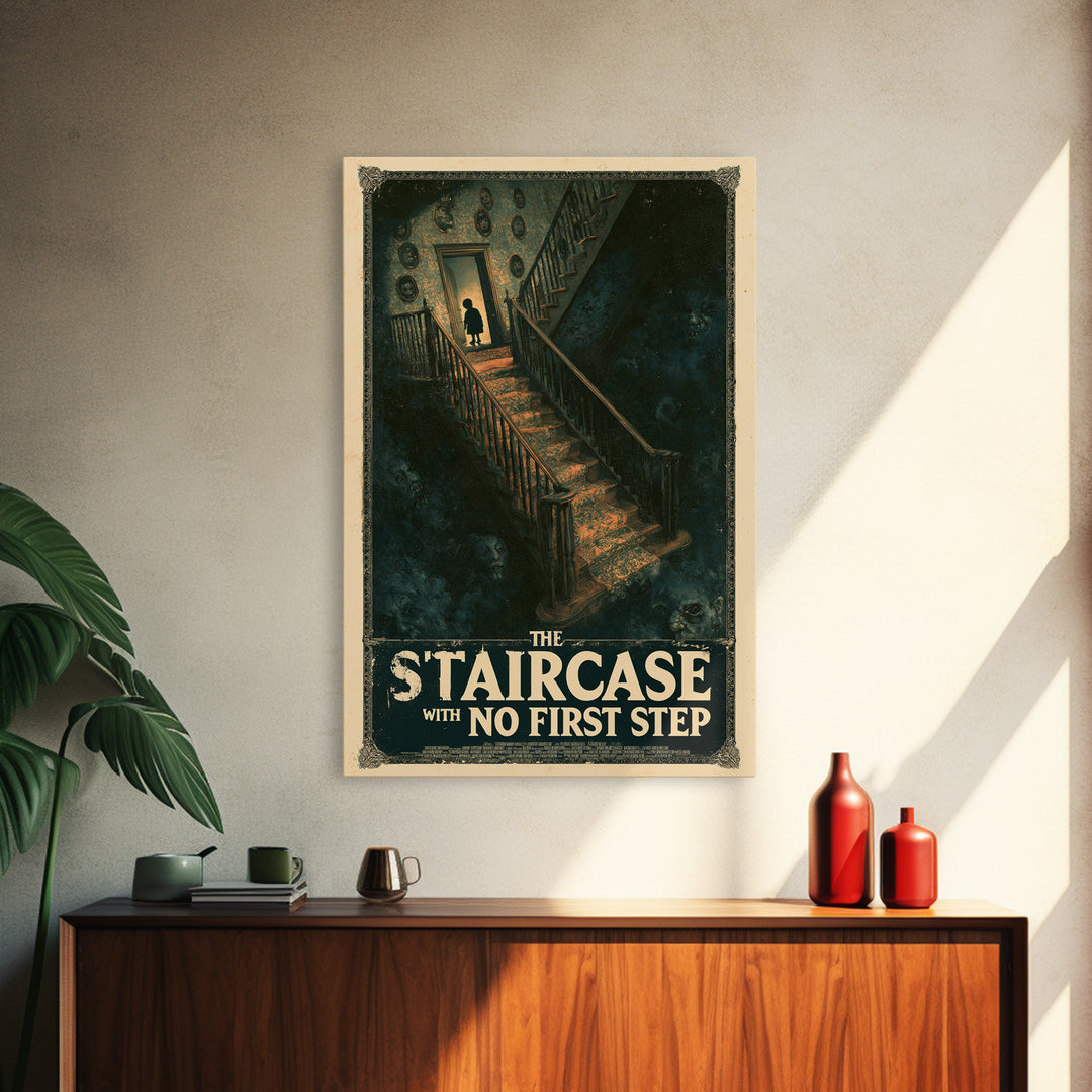 The Staircase With No First Step, English Language Horror Movie Poster, Dark Romantic Horror Art, Cult Horror Poster, Framed Canvas Print