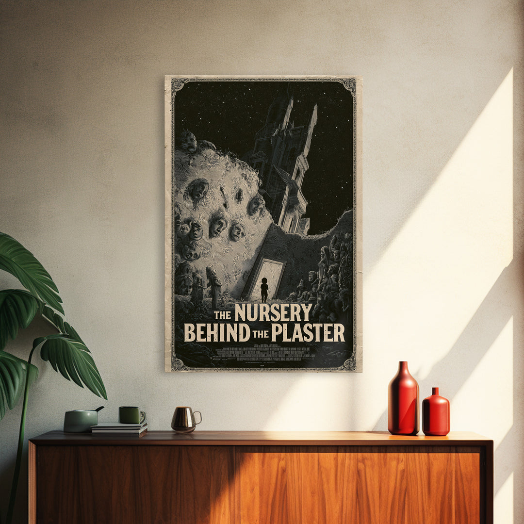 The Nursery Behind The Plaster, English Language Horror Movie Poster, Gothic Engraving Art, Gothic Cinema Wall Art, Canvas Print
