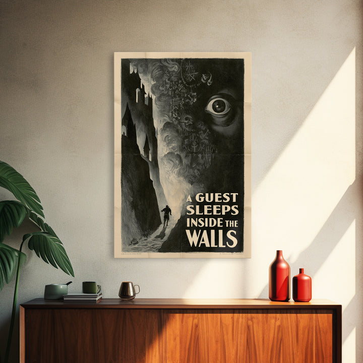 A Guest Sleeps Inside The Walls, English Language Horror Movie Poster, 1930s Horror Art, Retro Horror Movie Art, Canvas Print