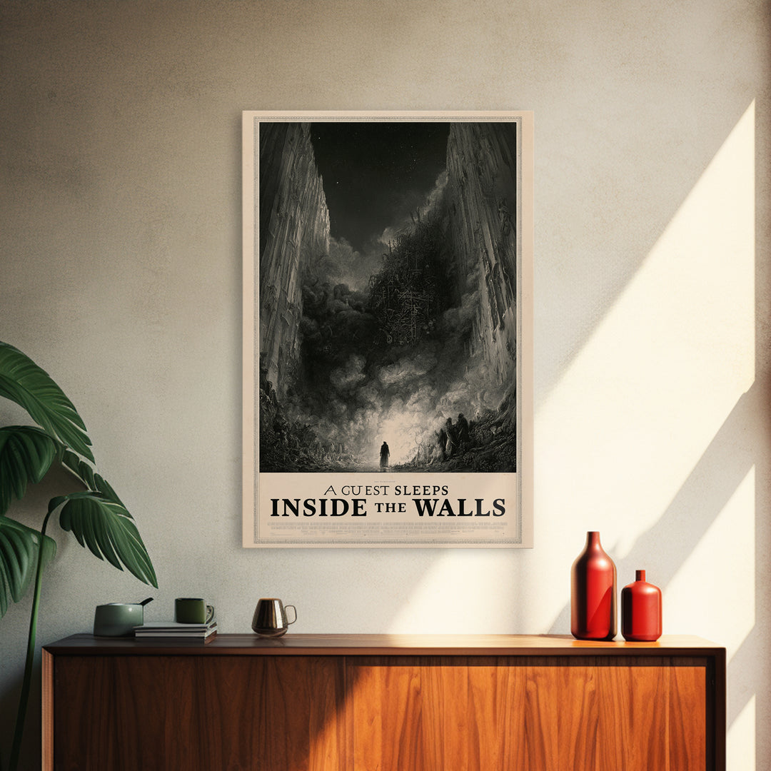 A Guest Sleeps Inside The Walls, English Language Horror Movie Poster, Gothic Engraving Art, Gothic Cinema Wall Art, Horror Wall Decor