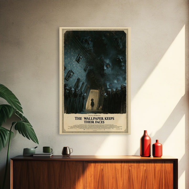 The Wallpaper Keeps Their Faces, English Language Horror Movie Poster, Dark Romantic Horror Art, Classic Monster Poster