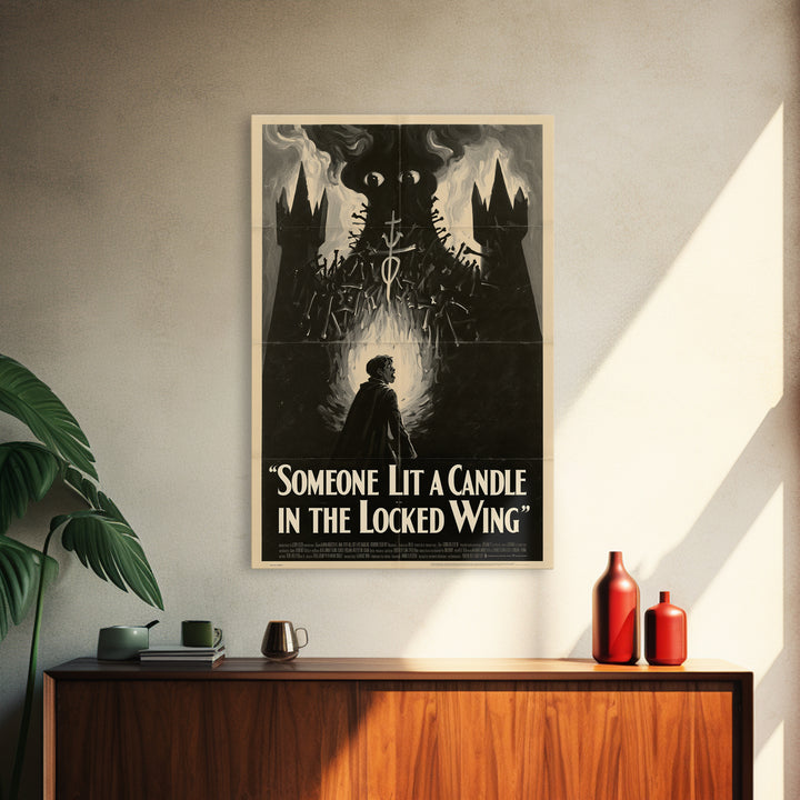 Someone Lit A Candle In The Locked Wing, English Language Horror Movie Poster, 1930s Horror Art, Cult Horror Poster, Framed Canvas Print