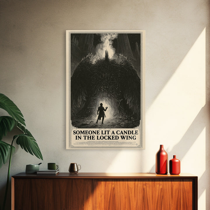 Someone Lit A Candle In The Locked Wing, English Language Horror Movie Poster, Gothic Engraving Art, Classic Monster Poster