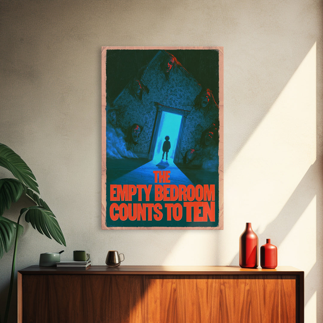 The Empty Bedroom Counts To Ten, English Language Horror Movie Poster, 1980s Vhs Nightmare Cover Inspired Art, Cult Horror Poster
