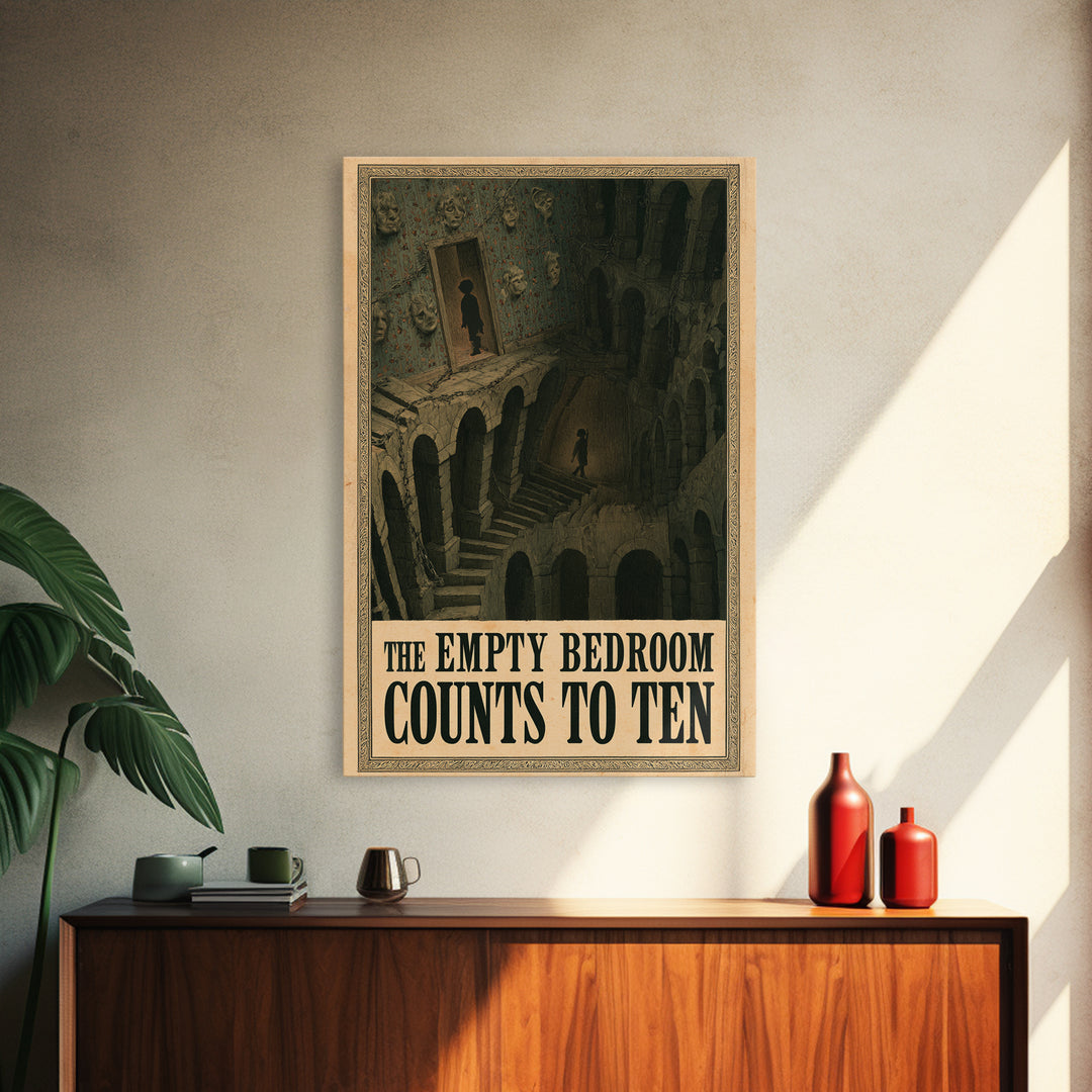 The Empty Bedroom Counts To Ten, English Language Horror Movie Poster, Architectural Etching Art, Gothic Cinema Wall Art