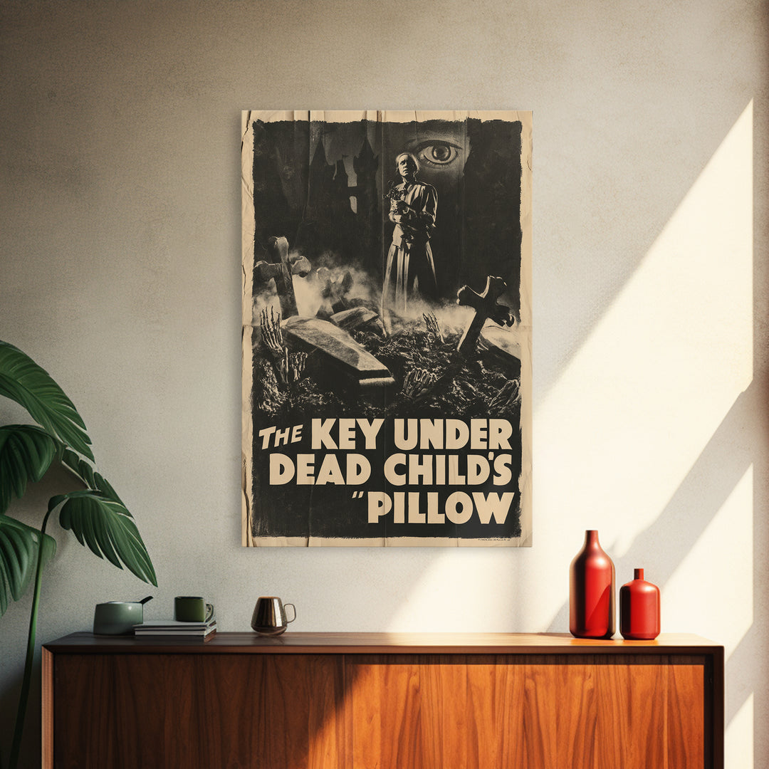 The Key Under The Dead Child'S Pillow, English Language Horror Movie Poster, 1930s Horror Art, Cult Horror Poster, Framed Canvas Print