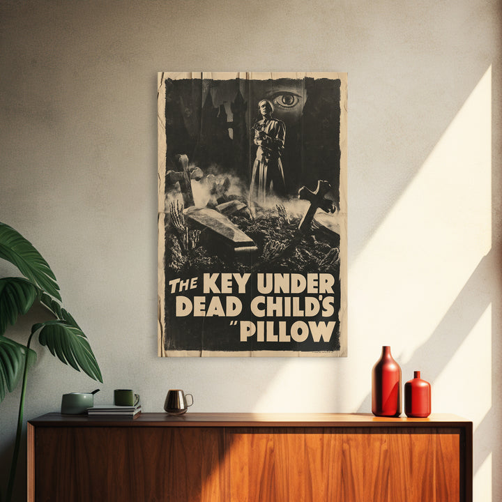 The Key Under The Dead Child'S Pillow, English Language Horror Movie Poster, 1930s Horror Art, Cult Horror Poster, Framed Canvas Print