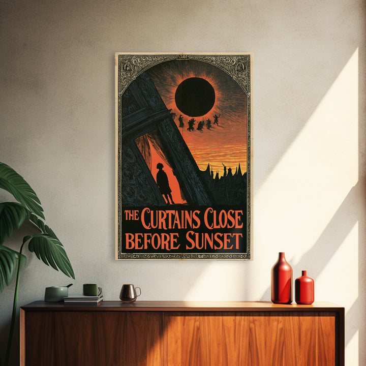 The Curtains Close Before Sunset, English Language Horror Movie Poster, Decadent Line Art, Retro Horror Movie Art, Canvas Print