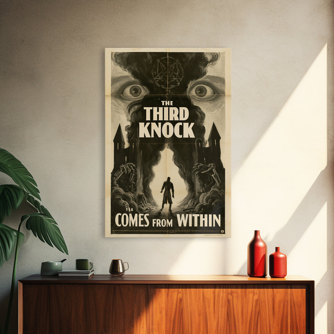 The Third Knock Comes From Within, English Language Horror Movie Poster, 1930s Horror Art, Gothic Cinema Wall Art, Framed Canvas Print