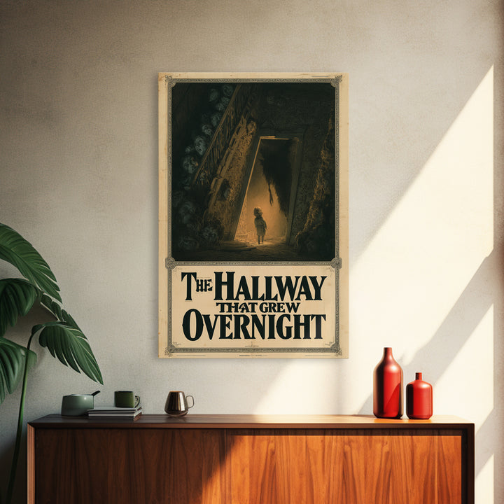 The Hallway That Grew Overnight, English Language Horror Movie Poster, Gothic Nightmare Art, Gothic Cinema Wall Art, Canvas Print