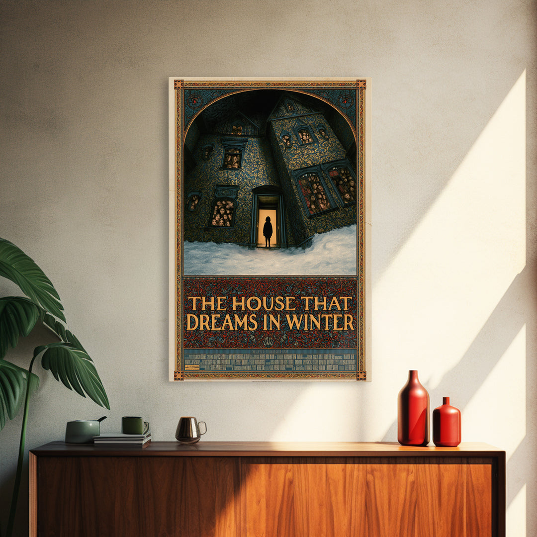 The House That Dreams In Winter, English Language Horror Movie Poster, Stained Glass Gothic Art, Cult Horror Poster, Framed Canvas Print