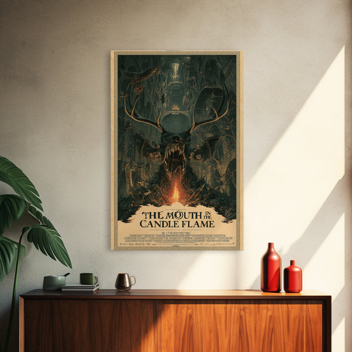 The Mouth In The Candle Flame, English Language Horror Movie Poster, Architectural Etching Art, Retro Horror Movie Art