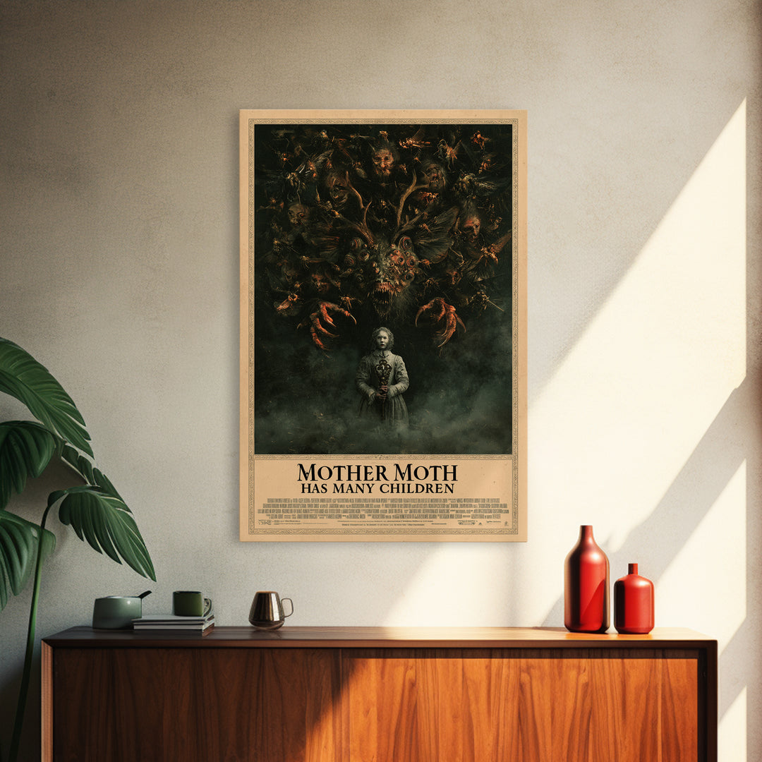 Mother Moth Has Many Children, English Language Horror Movie Poster, Dark Romantic Horror Art, Retro Horror Movie Art, Canvas Print