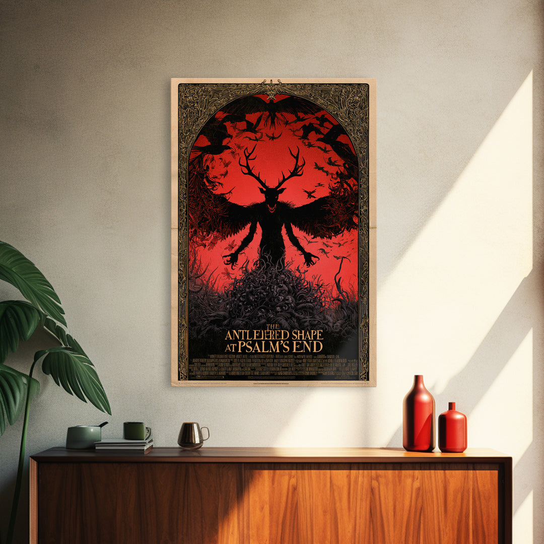 The Antlered Shape At Psalm'S End, English Language Horror Movie Poster, Decadent Line Art, Classic Monster Poster, Canvas Print