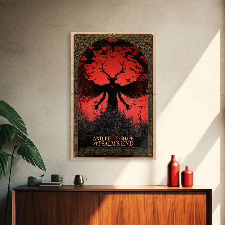 The Antlered Shape At Psalm'S End, English Language Horror Movie Poster, Decadent Line Art, Classic Monster Poster, Canvas Print