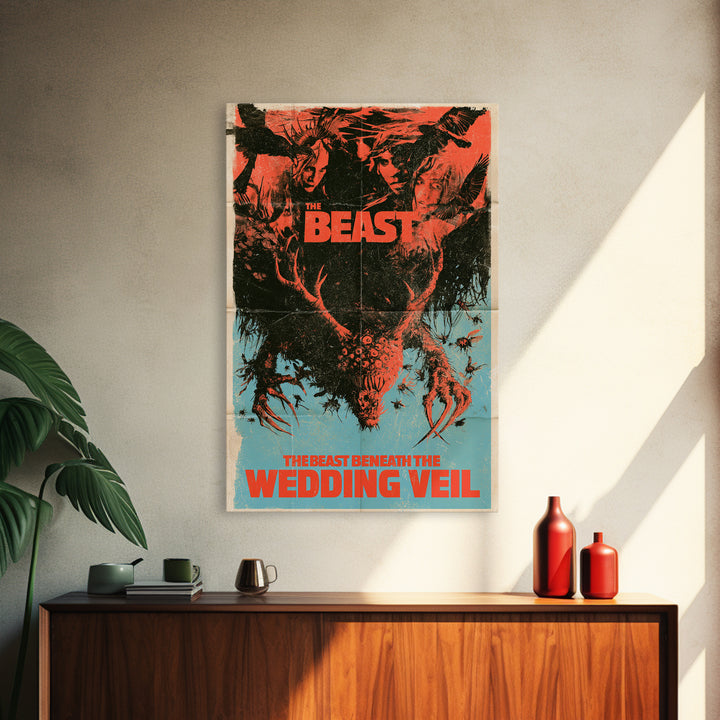 The Beast Beneath The Wedding Veil, English Language Horror Movie Poster, 1970s Horror Art, Classic Monster Poster, Framed Canvas Print
