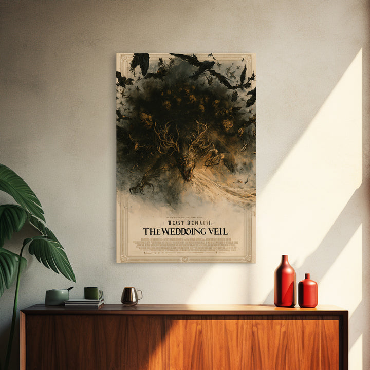 The Beast Beneath The Wedding Veil, English Language Horror Movie Poster, Dark Romantic Horror Art, Classic Monster Poster, Canvas Print