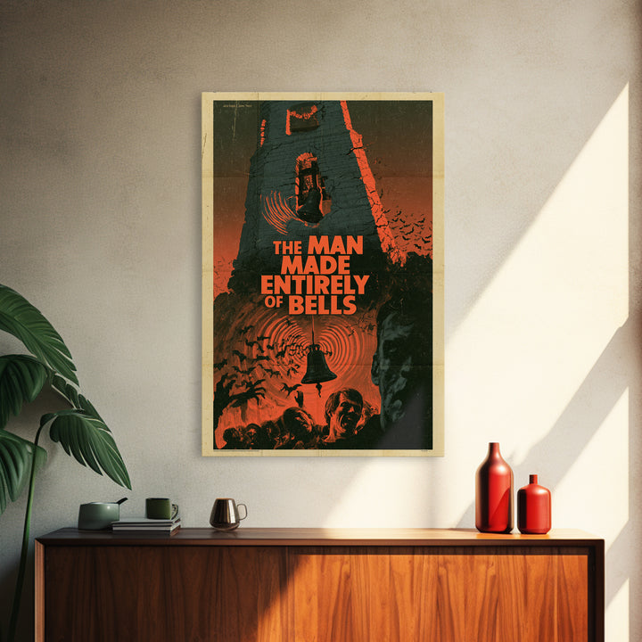 The Man Made Entirely Of Bells, English Language Horror Movie Poster, 1970s Horror Art, Gothic Cinema Wall Art, Canvas Print