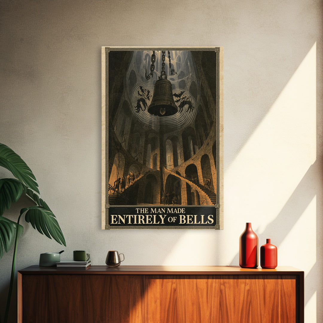 The Man Made Entirely Of Bells, English Language Horror Movie Poster, Architectural Etching Art, Gothic Cinema Wall Art