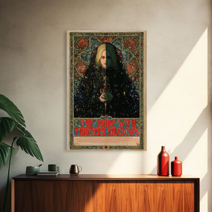 The Bride With Thirteen Shadows, English Language Horror Movie Poster, Stained Glass Gothic Art, Gothic Cinema Wall Art, Canvas Print