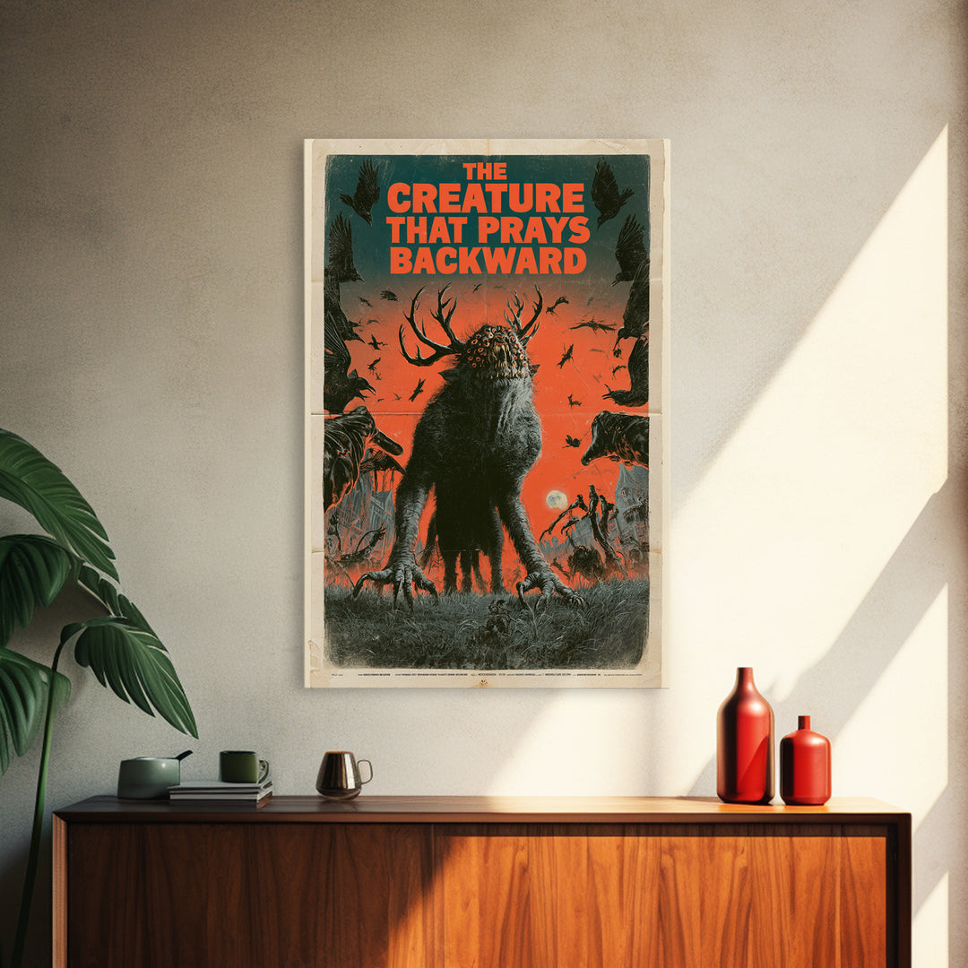 The Creature That Prays Backward, English Language Horror Movie Poster, Giallo Horror Art, Classic Monster Poster, Canvas Print