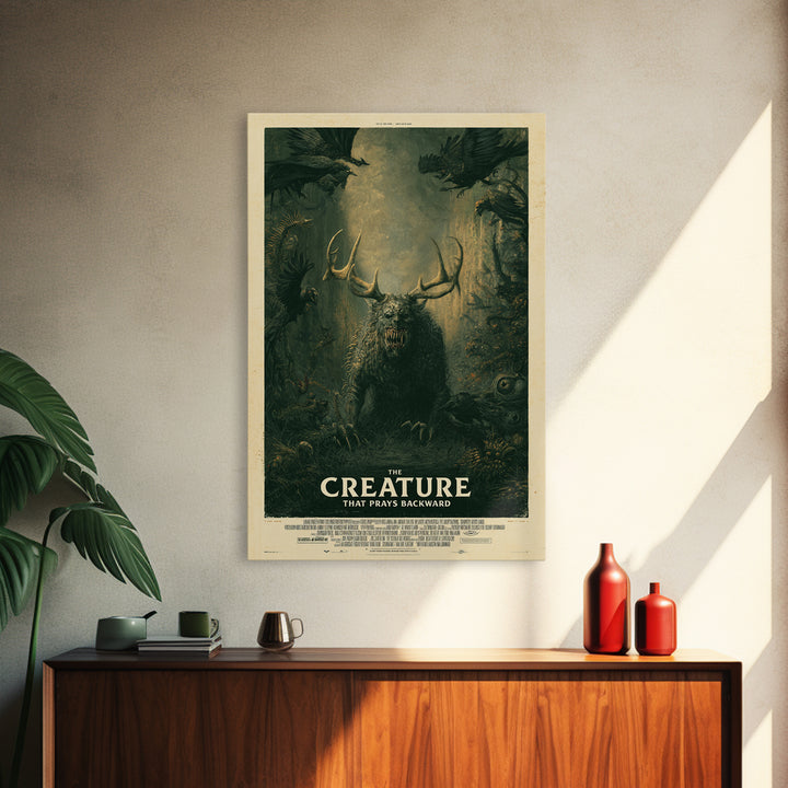The Creature That Prays Backward, English Language Horror Movie Poster, Gothic Nightmare Art, Classic Monster Poster, Canvas Print