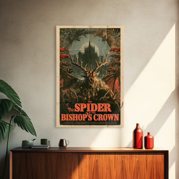 The Spider In The Bishop'S Crown, English Language Horror Movie Poster, Giallo Horror Art, Retro Horror Movie Art, Framed Canvas Print