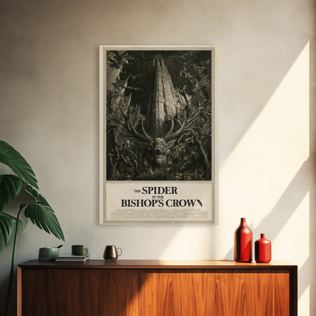 The Spider In The Bishop'S Crown, English Language Horror Movie Poster, Gothic Engraving Art, Retro Horror Movie Art, Canvas Print