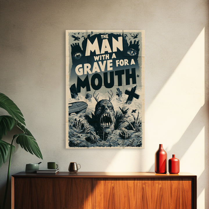 The Man With A Grave For A Mouth, English Language Horror Movie Poster, 1930s Horror Art, Gothic Cinema Wall Art, Canvas Print
