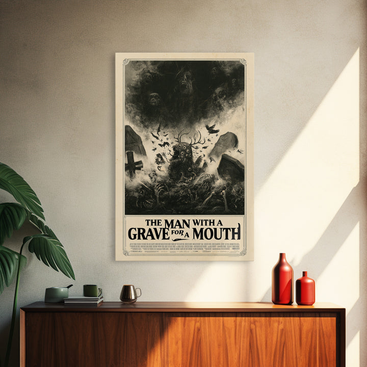 The Man With A Grave For A Mouth, English Language Horror Movie Poster, Dark Romantic Horror Art, Gothic Cinema Wall Art, Canvas Print