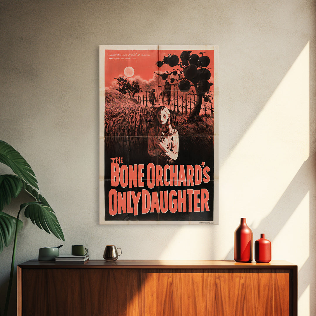 The Bone Orchard'S Only Daughter, English Language Horror Movie Poster, 1950s Creature-Feature One-Sheet Inspired Art, Framed Canvas Print