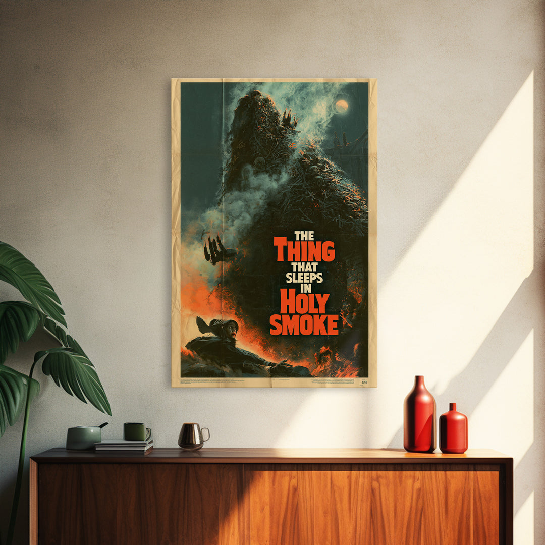 The Thing That Sleeps In Holy Smoke, English Language Horror Movie Poster, Giallo Horror Art, Gothic Cinema Wall Art, Framed Canvas Print