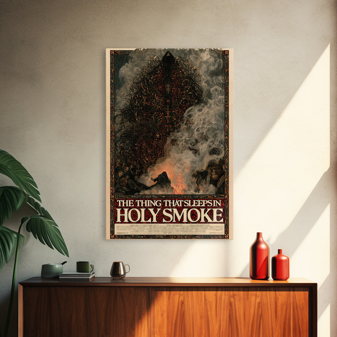 The Thing That Sleeps In Holy Smoke, English Language Horror Movie Poster, Stained Glass Gothic Art, Classic Monster Poster