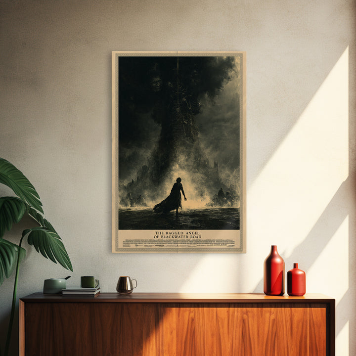 The Ragged Angel Of Blackwater Road, English Language Horror Movie Poster, Dark Romantic Horror Art, Gothic Cinema Wall Art, Canvas Print