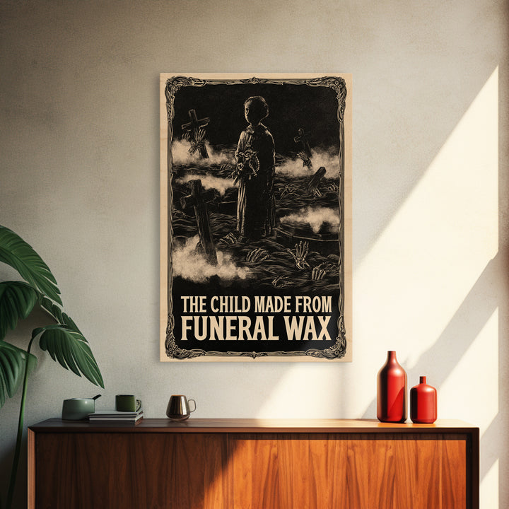 The Child Made From Funeral Wax, English Language Horror Movie Poster, Decadent Line Art, Retro Horror Movie Art, Canvas Print