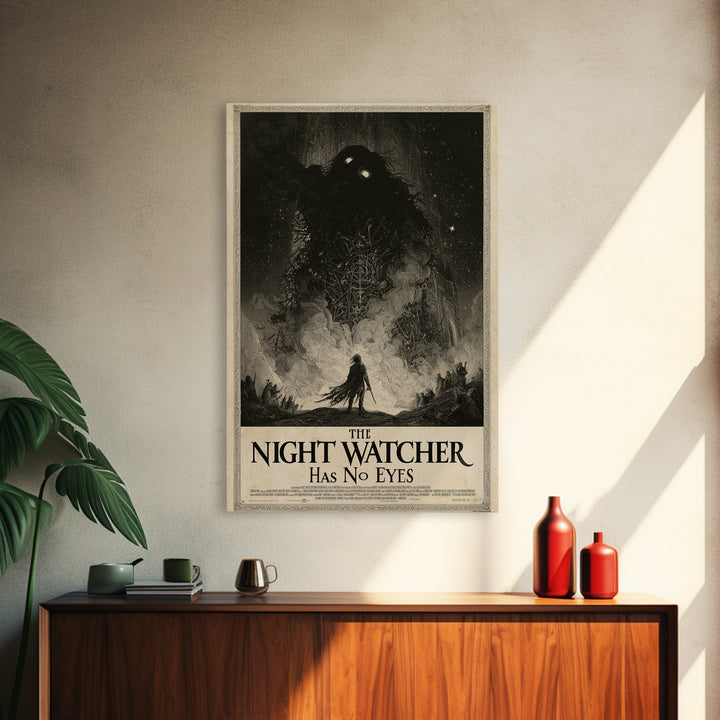 The Night Watcher Has No Eyes, English Language Horror Movie Poster, Gothic Engraving Art, Classic Monster Poster, Canvas Print