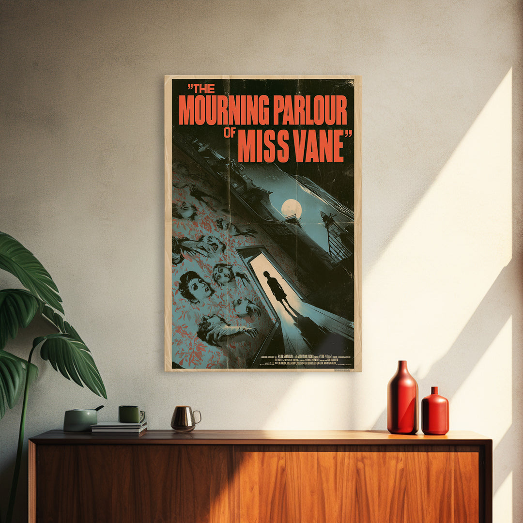 The Mourning Parlour Of Miss Vane, English Language Horror Movie Poster, Giallo Horror Art, Gothic Cinema Wall Art, Framed Canvas Print