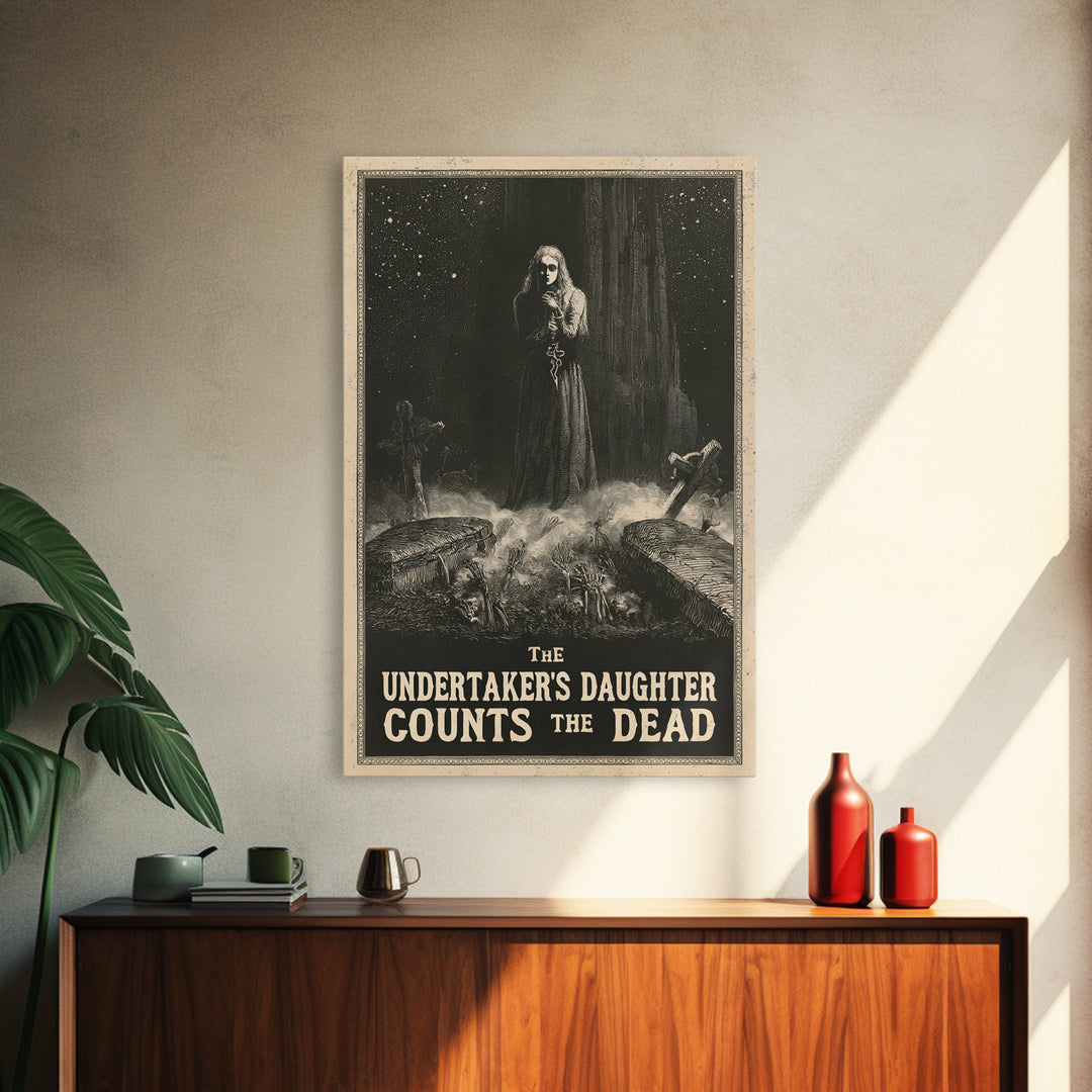The Undertaker'S Daughter Counts The Dead, English Language Horror Movie Poster, Gothic Engraving Art, Gothic Cinema Wall Art