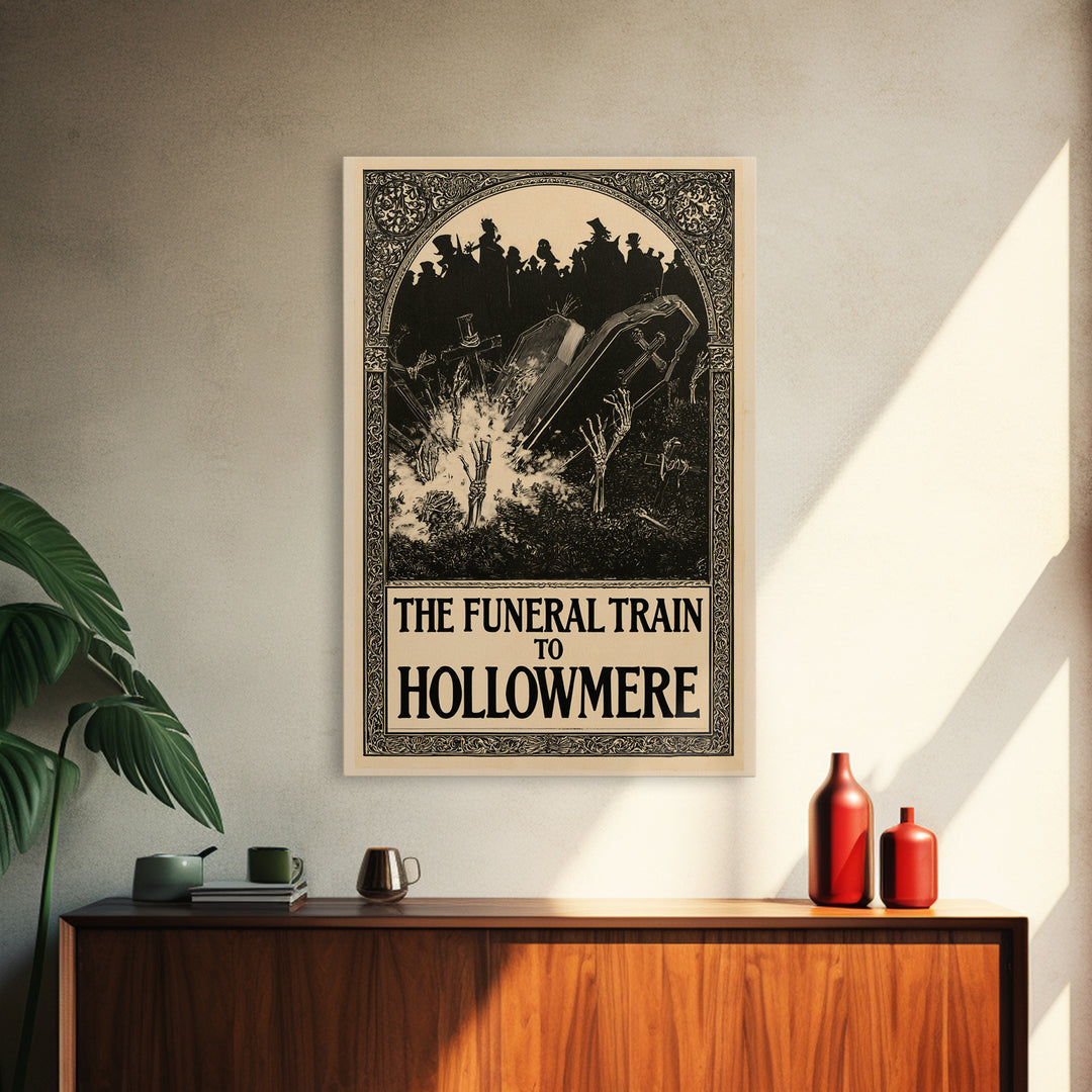 The Funeral Train To Hollowmere, English Language Horror Movie Poster, Decadent Line Art, Retro Horror Movie Art, Canvas Print