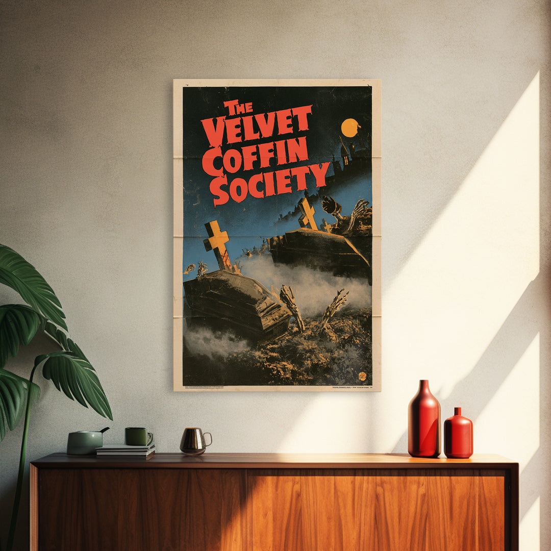 The Velvet Coffin Society, English Language Horror Movie Poster, Giallo Horror Art, Classic Monster Poster, Framed Canvas Print