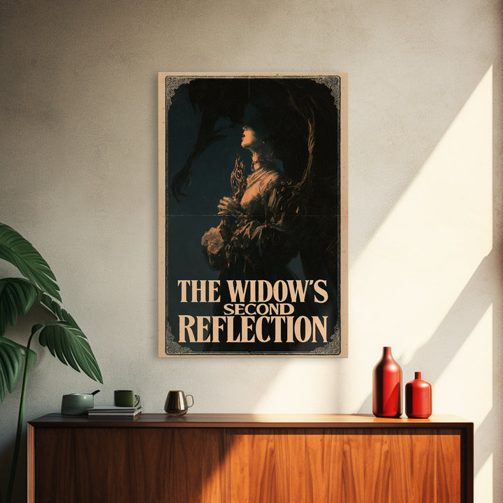 The Widow'S Second Reflection, English Language Horror Movie Poster, Gothic Nightmare Art, Gothic Cinema Wall Art, Framed Canvas Print