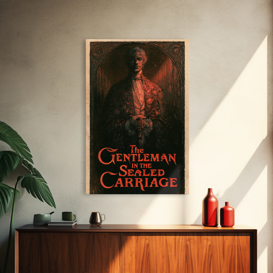 The Gentleman In The Sealed Carriage, English Language Horror Movie Poster, Stained Glass Gothic Art, Classic Monster Poster