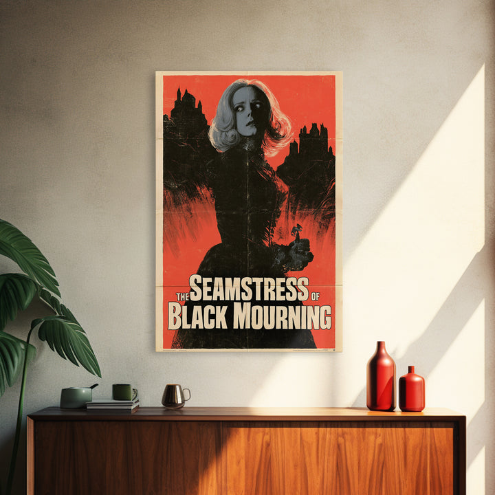 The Seamstress Of Black Mourning, English Language Horror Movie Poster, 1960s Horror Art, Cult Horror Poster, Framed Canvas Print